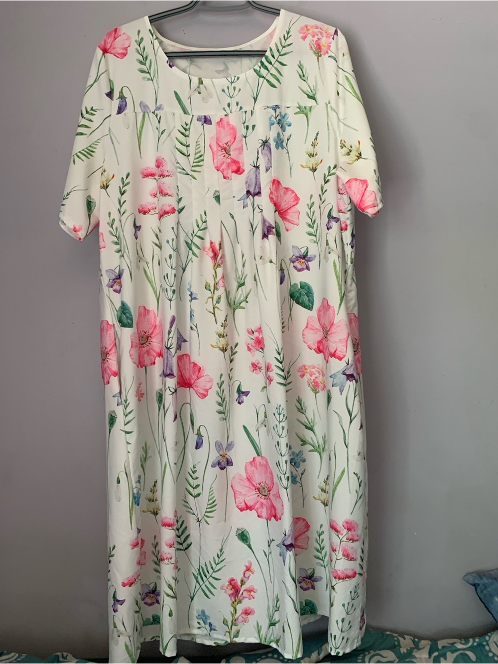 White Floral Midi Dress with Pink & Green Botanical Print 2XL